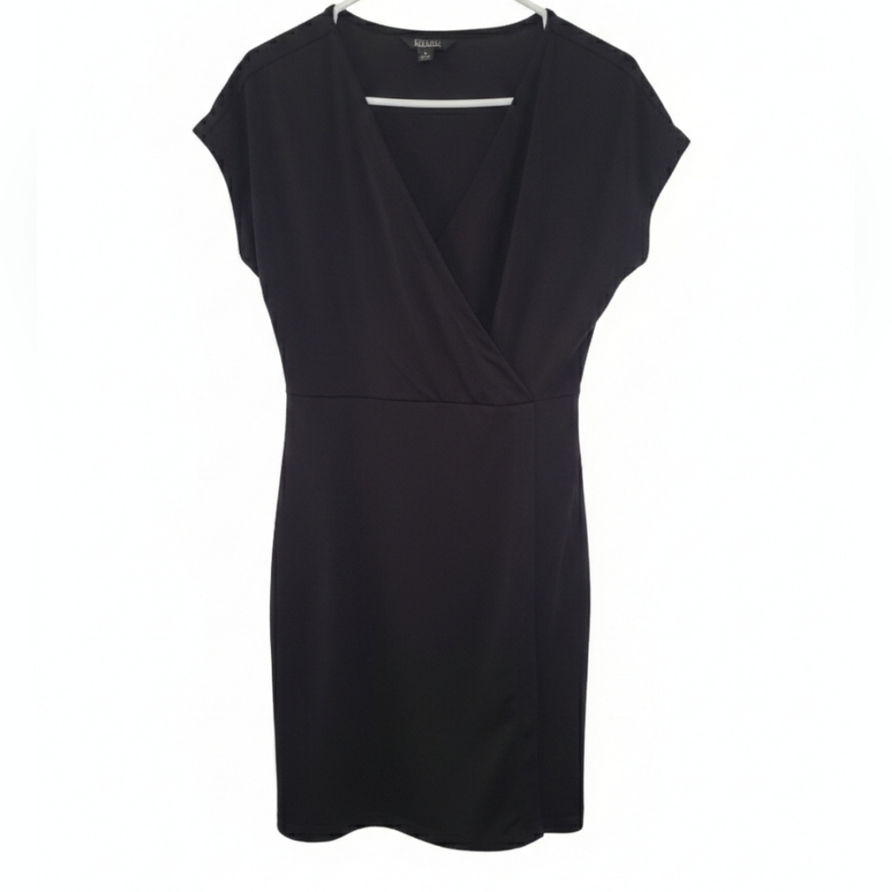 Nicole Miller Original Black Faux Wrap Dress Small V Neck LBD Staple Read Discrp - Picture 7 of 7
